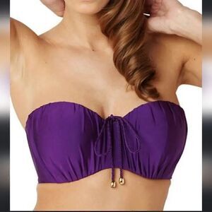 Panache Marina Underwire Bandeau Molded Ruched Swimsuit Top Amethyst Size 38DD